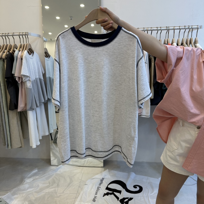 FUNNY POWDER東大門實拍韓國女裝新品休閑職業T恤撞色寬松THE FUNNYT恤圖色3