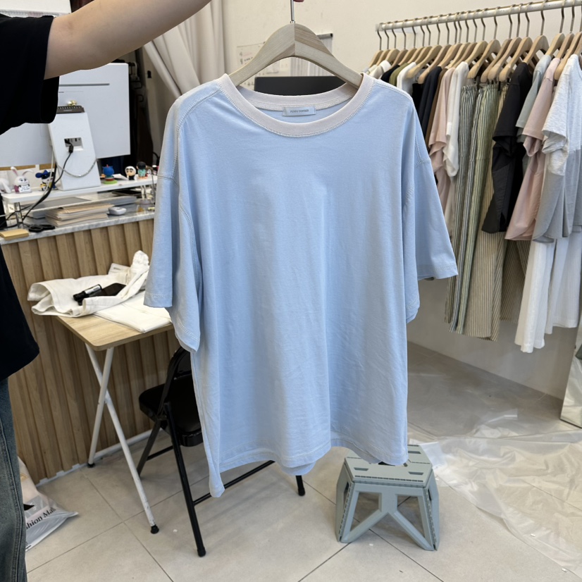 FUNNY POWDER東大門實拍韓國女裝新品休閑職業T恤撞色寬松THE FUNNYT恤圖色4