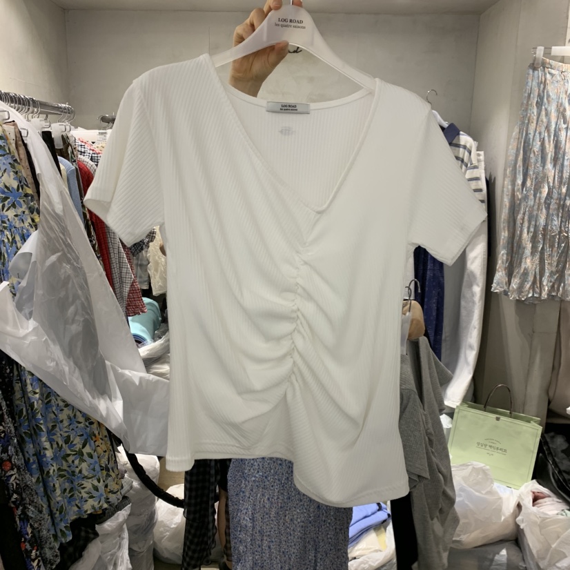 LOGROAD韓國直郵女裝新款職業熱賣時尚休閑人氣推薦T恤褶皺LOG ROADT恤圖色2