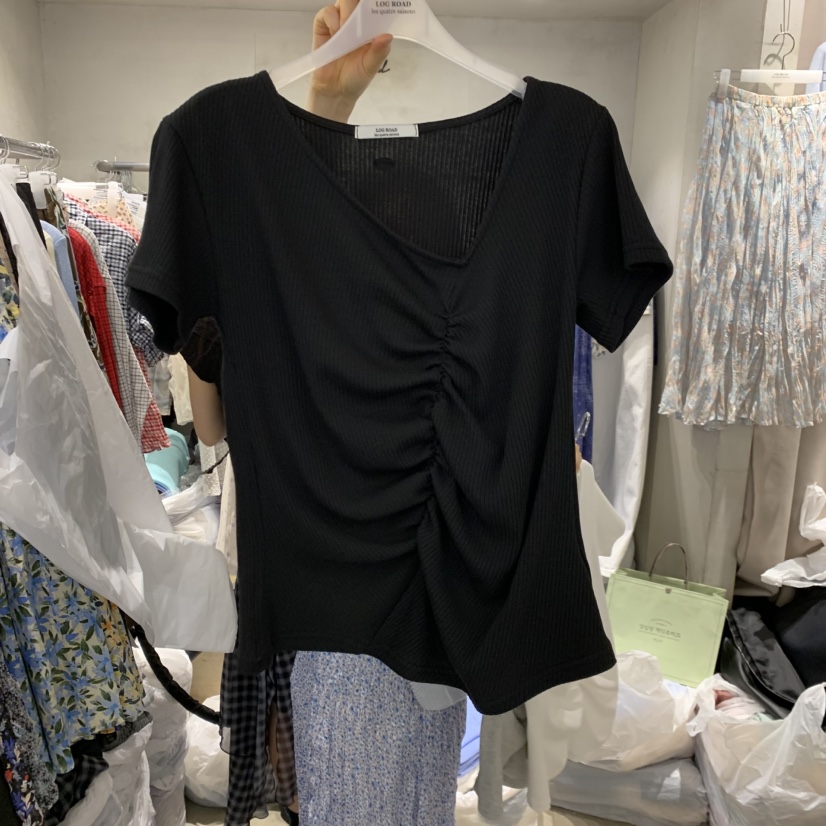 LOGROAD韓國直郵女裝新款職業熱賣時尚休閑人氣推薦T恤褶皺LOG ROADT恤圖色3