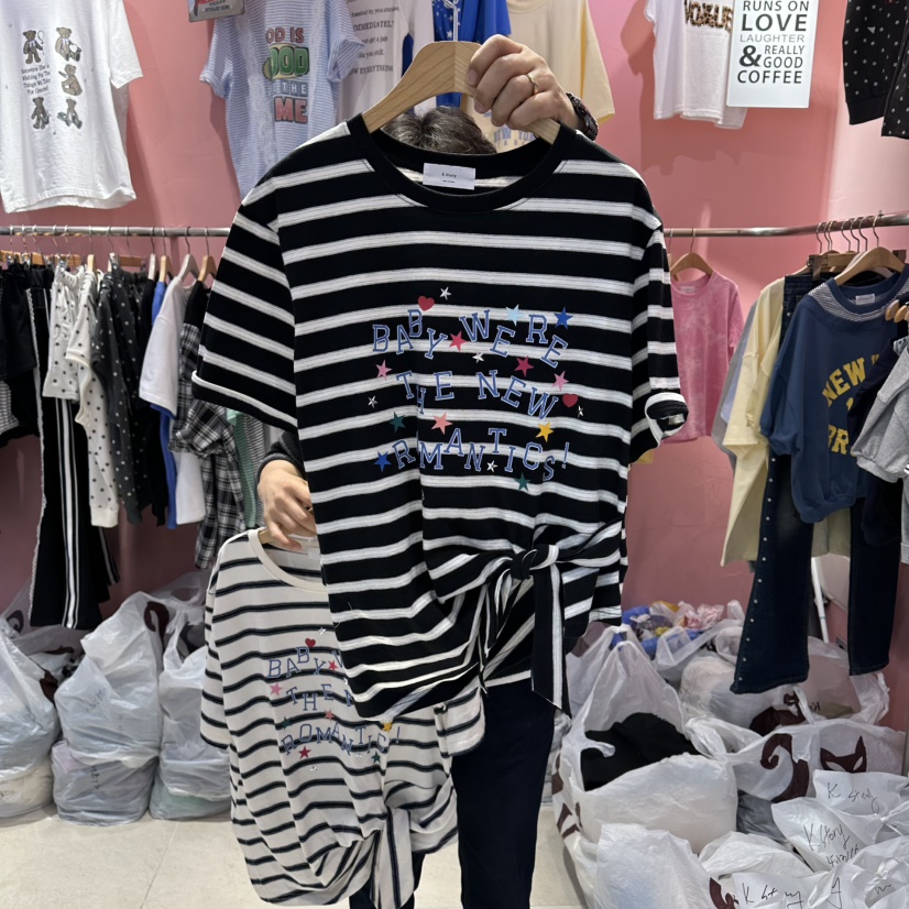 K STORY韓國代購女裝新款熱賣休閑人氣26春夏，26夏季T恤絲帶K STORYT恤圖色2