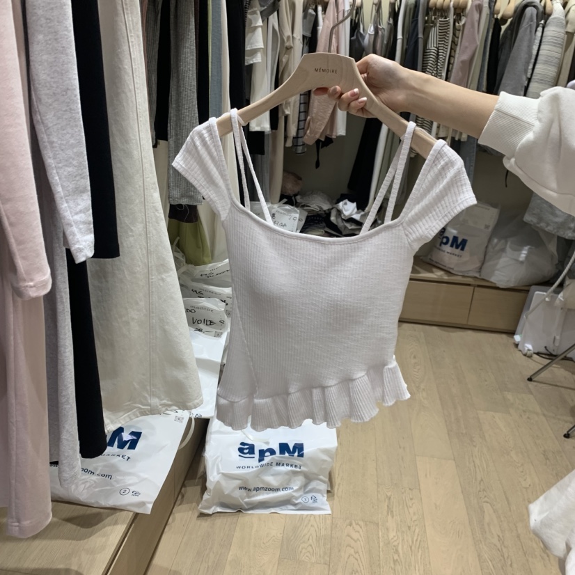 MEMOIRE韓國東大門代購女士新款職業26春夏，26夏季T恤褶皺MEMOIRET恤圖色2