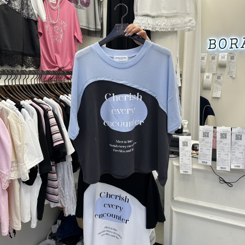BORA BORA韓國東大門代購女士新款推薦時尚休閑T恤假兩件BORA BORAT恤圖色1