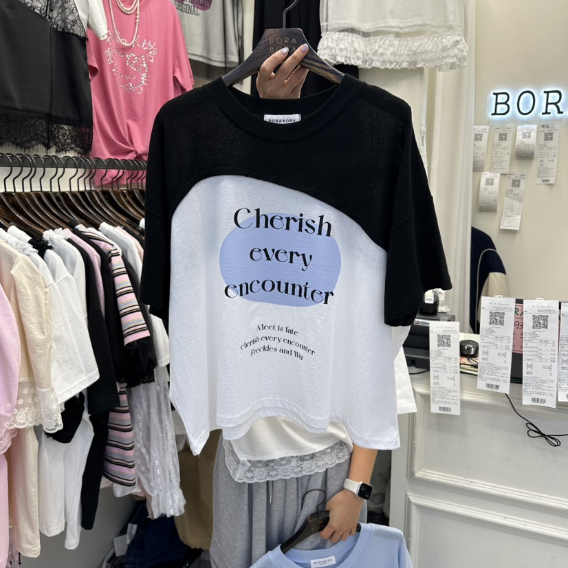 BORA BORA韓國東大門代購女士新款推薦時尚休閑T恤假兩件BORA BORAT恤圖色3