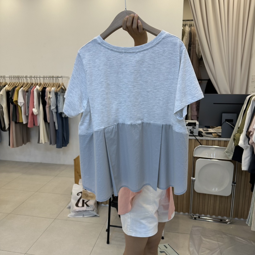 FUNNY POWDER韓國直郵女裝新品職業休閑推薦真品T恤撞色THE FUNNYT恤