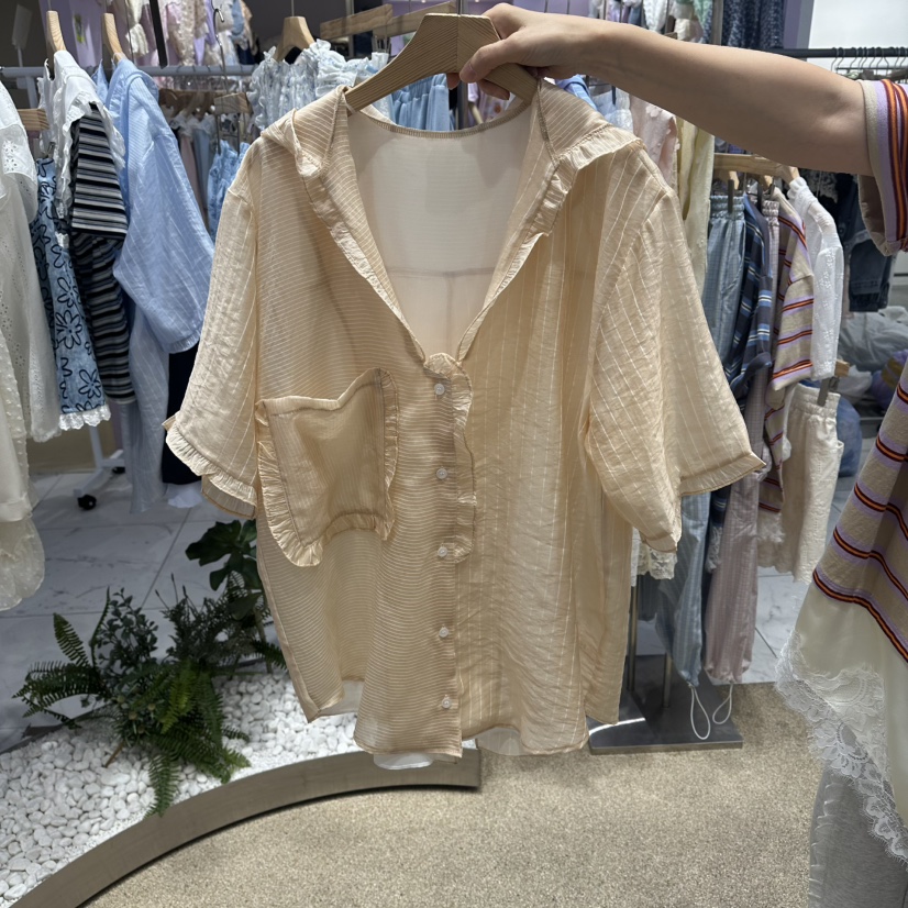 VIRUS韓國直郵實拍女士新款時尚26春夏，26夏季襯衫蕾絲衫VIRUS襯衫/蕾絲衫圖色1