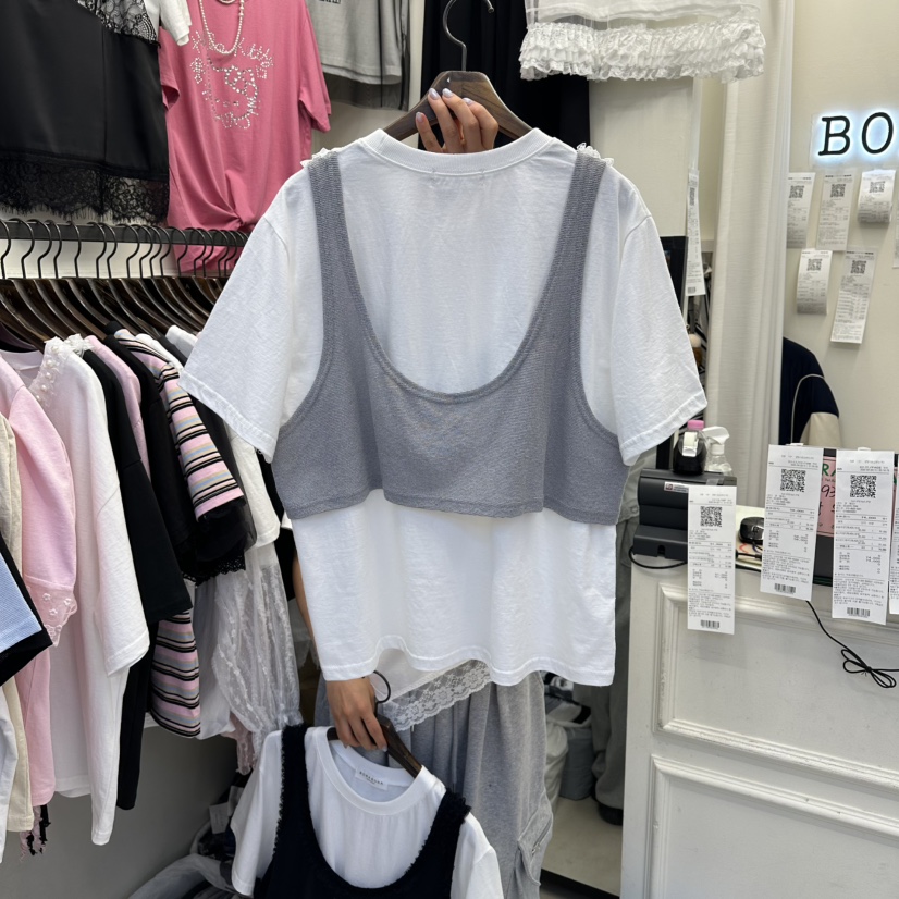 BORA BORA韓國直郵女裝新款時尚職業人氣26春夏T恤假兩件BORA BORAT恤