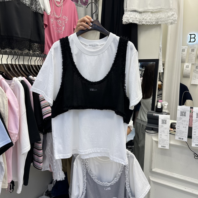 BORA BORA韓國直郵女裝新款時尚職業人氣26春夏T恤假兩件BORA BORAT恤圖色2