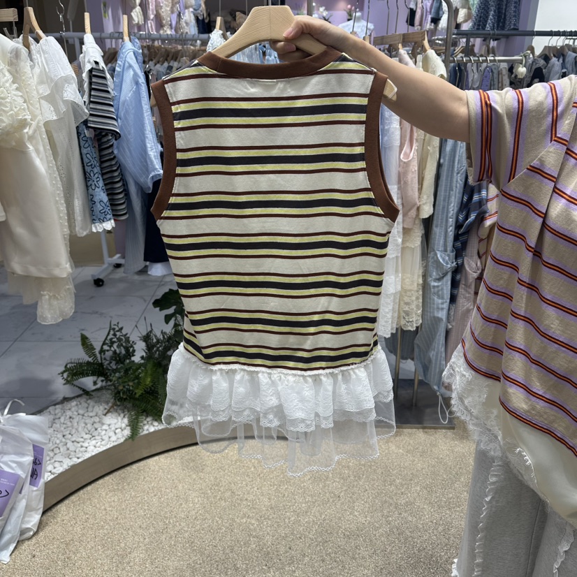 VIRUS韓國東大門直郵女士新款人氣職業休閑26春夏，26夏季吊帶背心條紋VIRUS吊帶/背心