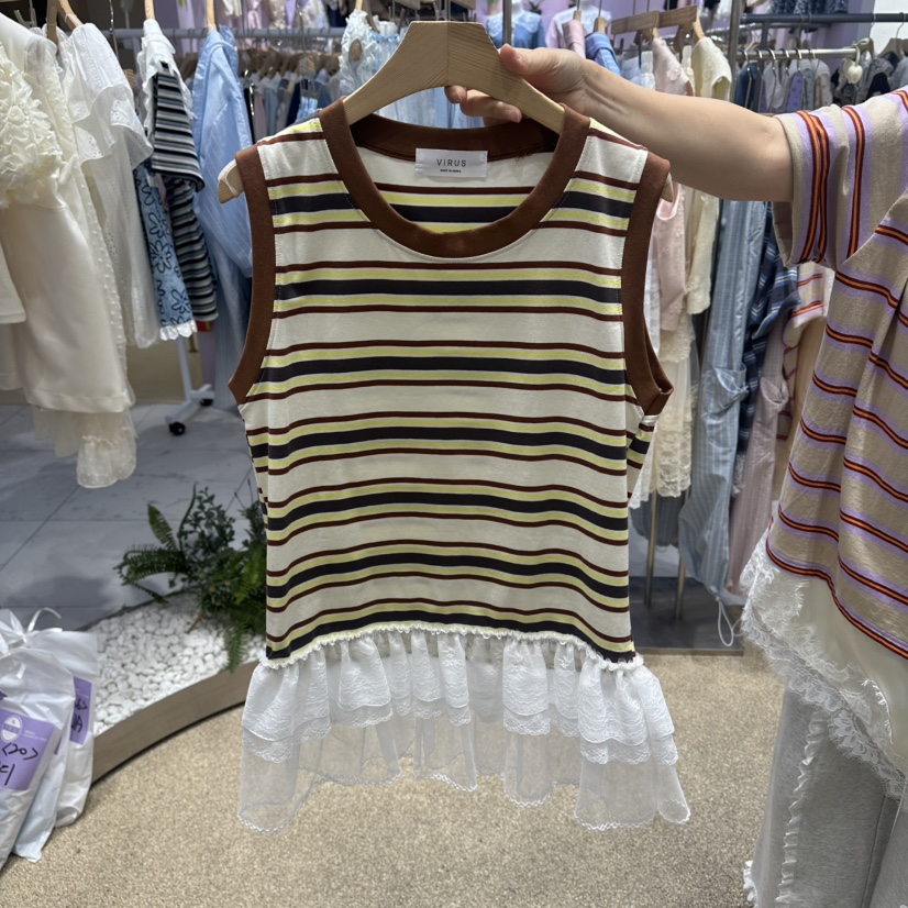 VIRUS韓國東大門直郵女士新款人氣職業休閑26春夏，26夏季吊帶背心條紋VIRUS吊帶/背心圖色1