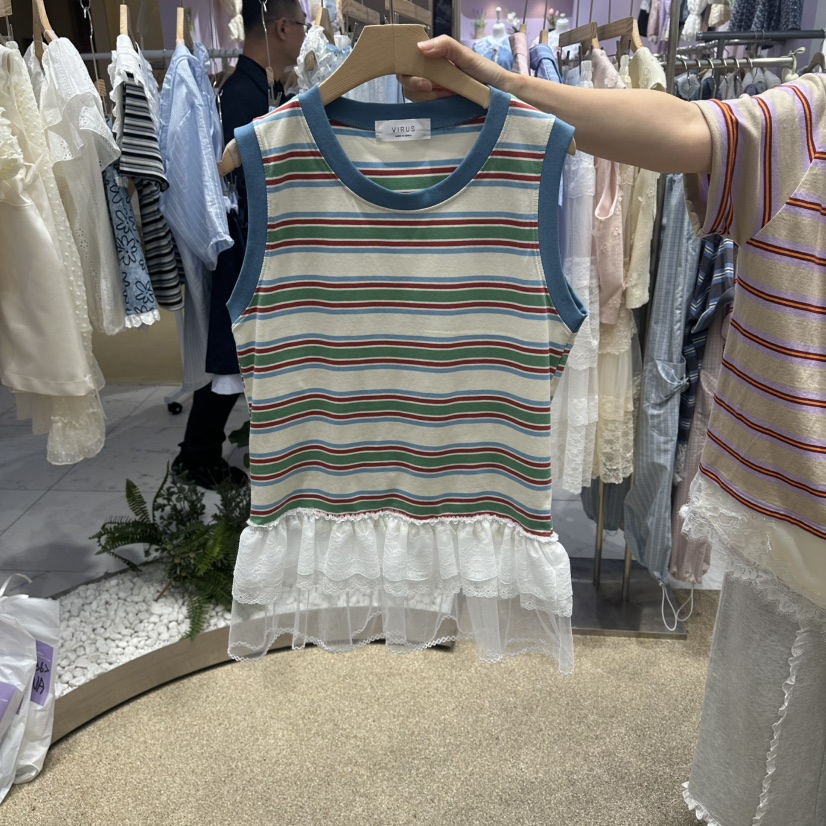 VIRUS韓國東大門直郵女士新款人氣職業休閑26春夏，26夏季吊帶背心條紋VIRUS吊帶/背心圖色2