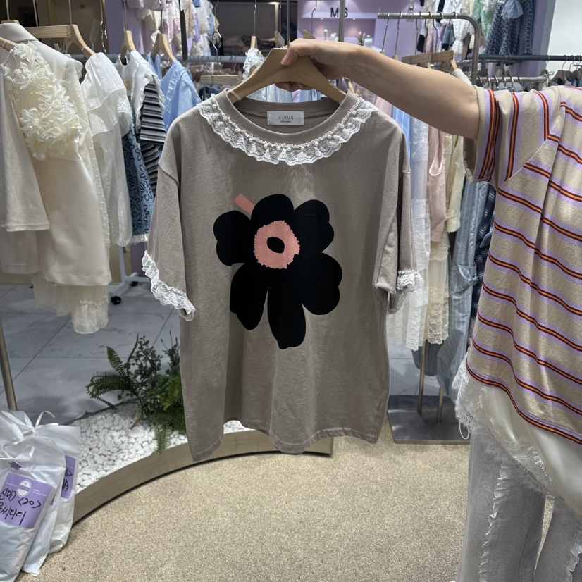 VIRUS韓國直郵女裝新品26春夏，26夏季時尚推薦職業熱賣T恤VIRUST恤圖色1