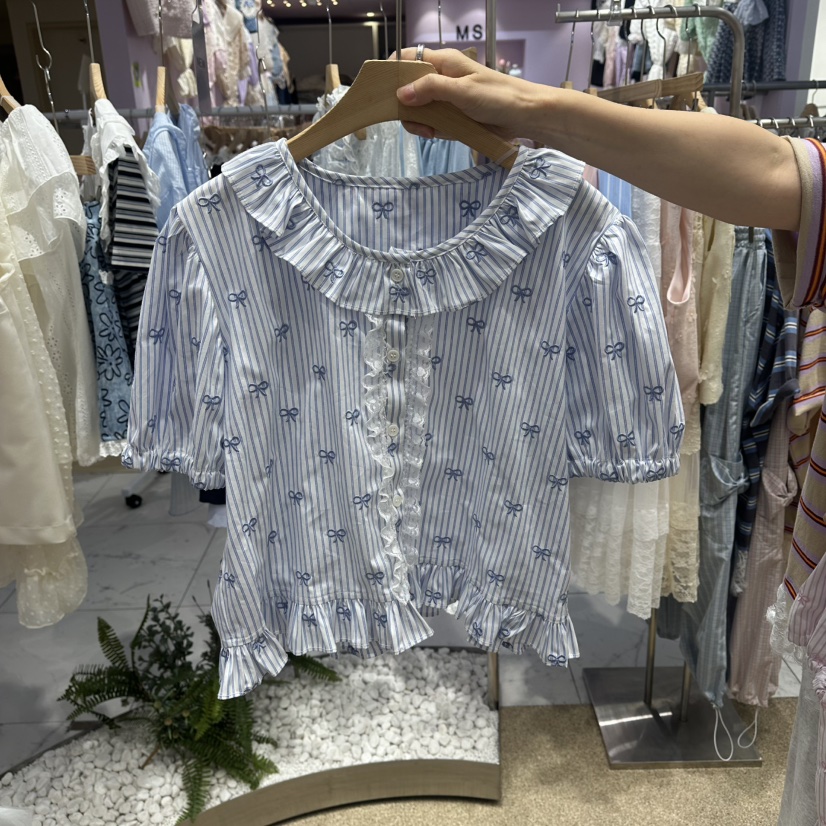 VIRUS東大門實拍女士新品人氣真品時尚26春夏襯衫蕾絲衫絲帶VIRUS襯衫/蕾絲衫圖色2