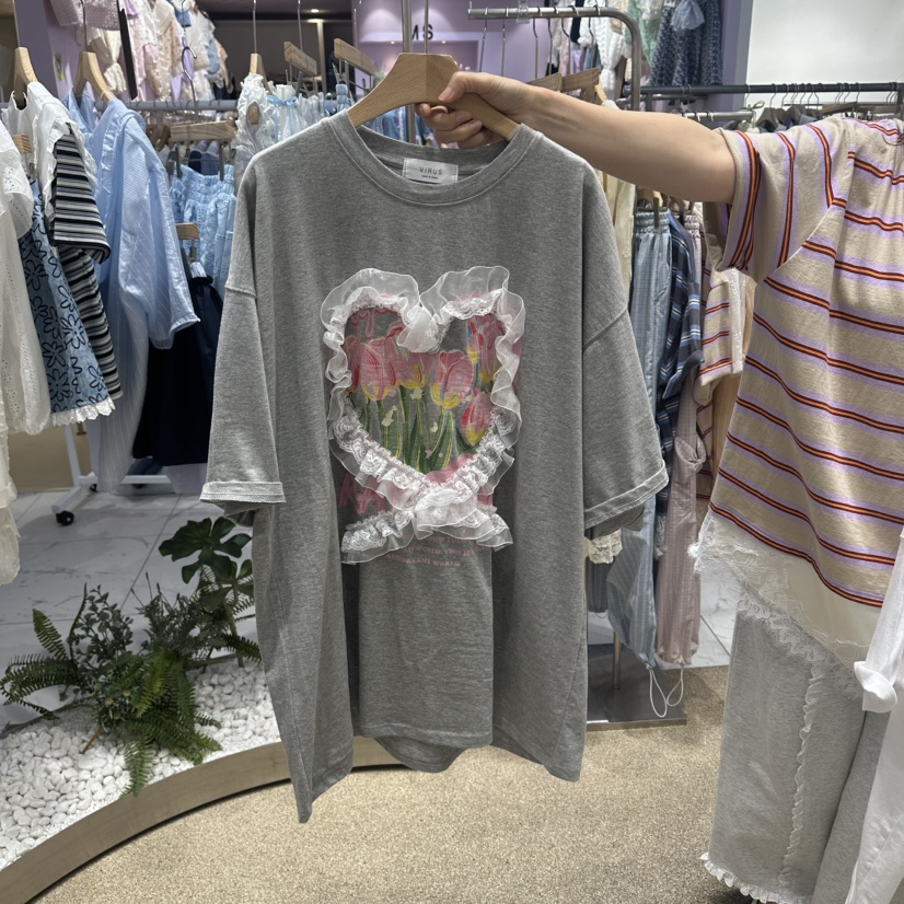 VIRUS韓國東大門直郵女裝新品26春夏，26夏季職業休閑T恤VIRUST恤圖色2