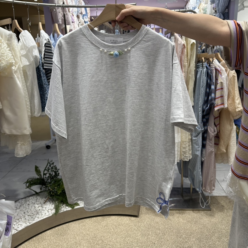 VIRUS韓國代購女裝新款時尚休閑推薦職業人氣26春夏，26夏季T恤絲帶VIRUST恤圖色2