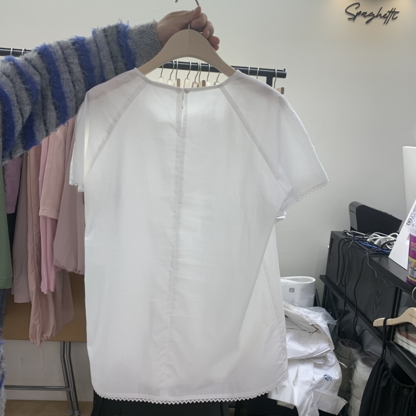 SPAGHETTI韓國直郵女士新品休閑時尚人氣推薦襯衫蕾絲衫褶裥spaghetti襯衫/蕾絲衫