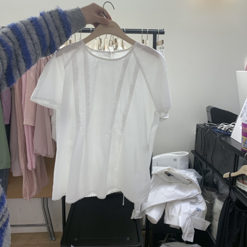 SPAGHETTI韓國直郵女士新品休閑時尚人氣推薦襯衫蕾絲衫褶裥spaghetti襯衫/蕾絲衫圖色1