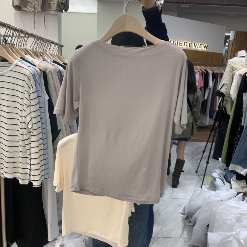 MADEMOISELL東大門實拍韓國女裝新品人氣推薦26夏季T恤船領MADEMOISELLT恤圖色2