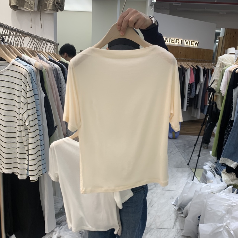 MADEMOISELL東大門實拍韓國女裝新品人氣推薦26夏季T恤船領MADEMOISELLT恤圖色3