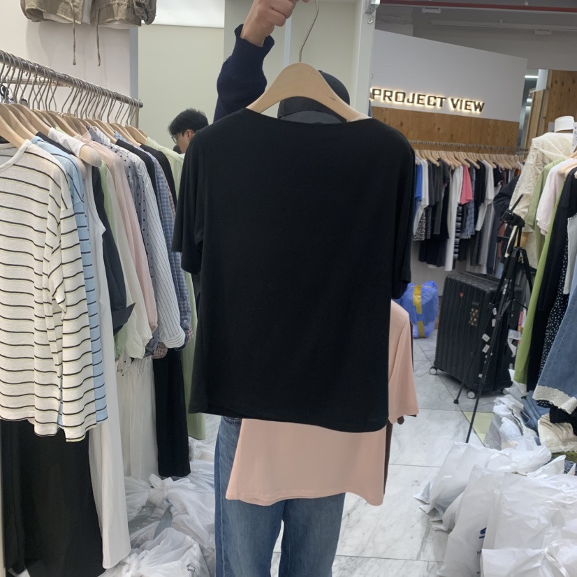 MADEMOISELL東大門實拍韓國女裝新品人氣推薦26夏季T恤船領MADEMOISELLT恤圖色5