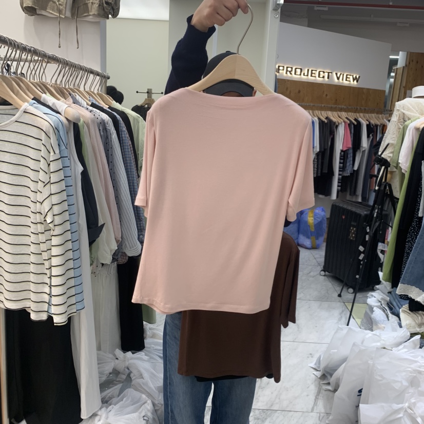 MADEMOISELL東大門實拍韓國女裝新品人氣推薦26夏季T恤船領MADEMOISELLT恤圖色6