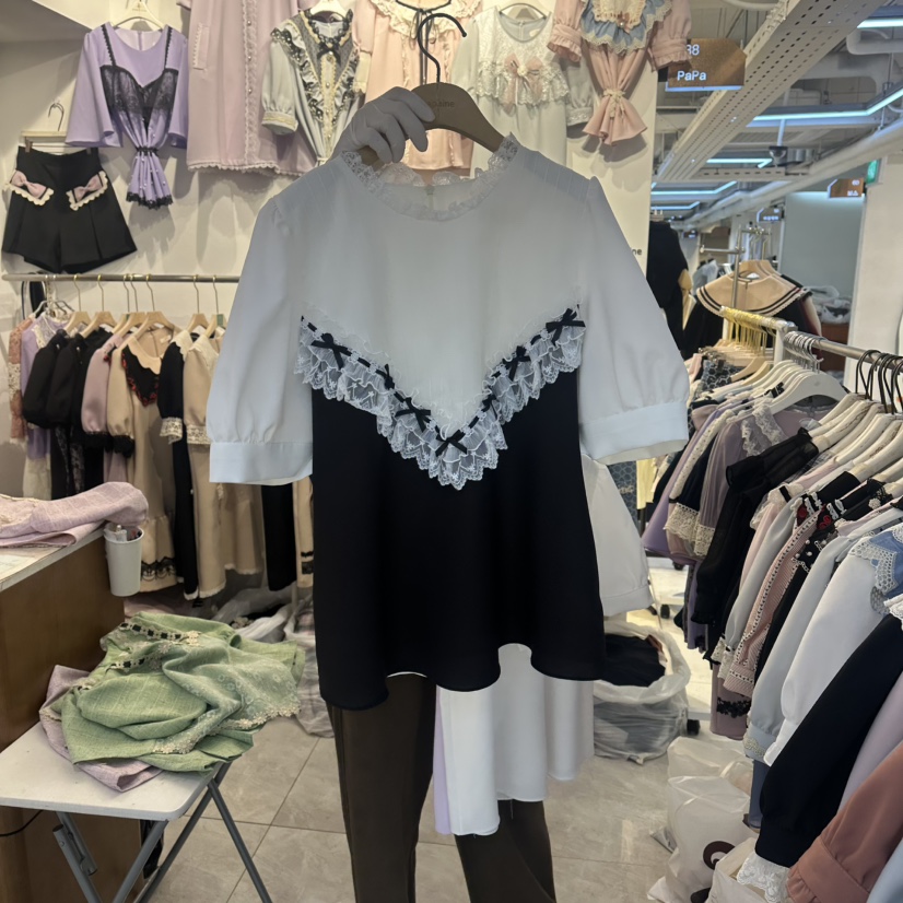 PAPA韓國直郵女裝新品休閑推薦職業人氣26夏季襯衫蕾絲衫Papaine/HALMADE襯衫/蕾絲衫圖色1