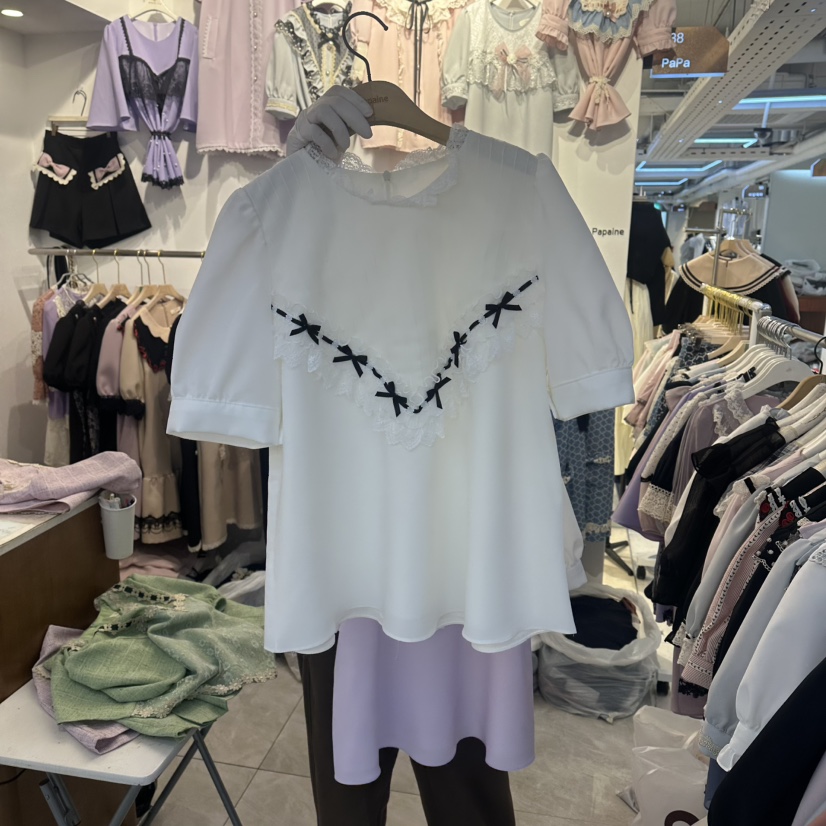 PAPA韓國直郵女裝新品休閑推薦職業人氣26夏季襯衫蕾絲衫Papaine/HALMADE襯衫/蕾絲衫圖色2