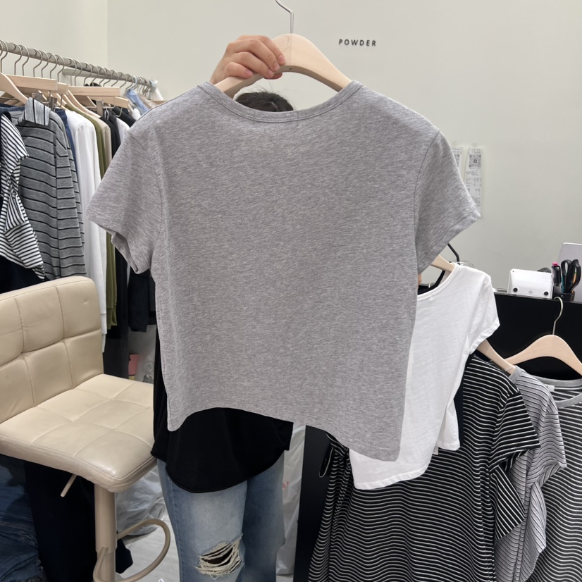 POWDER韓國代購女士新品熱賣休閑26春夏推薦職業人氣T恤蕾絲POWDERT恤