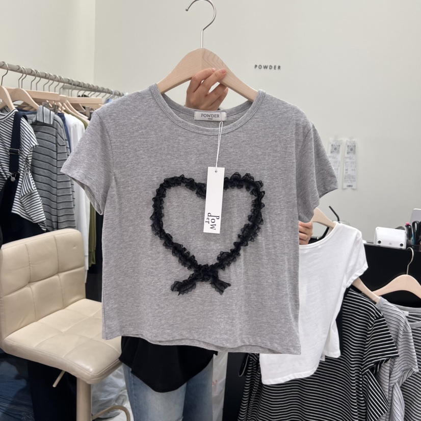 POWDER韓國代購女士新品熱賣休閑26春夏推薦職業人氣T恤蕾絲POWDERT恤圖色1