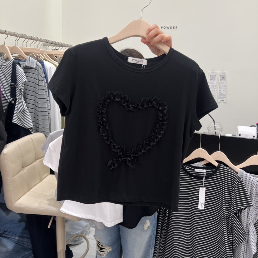 POWDER韓國代購女士新品熱賣休閑26春夏推薦職業人氣T恤蕾絲POWDERT恤圖色2