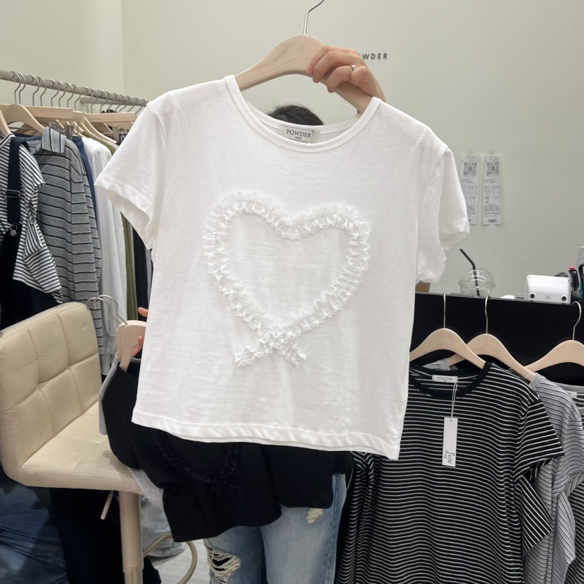 POWDER韓國代購女士新品熱賣休閑26春夏推薦職業人氣T恤蕾絲POWDERT恤圖色3