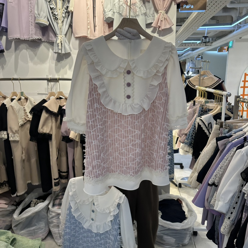 PAPA韓國東大門直郵女士新品推薦人氣26夏季職業襯衫蕾絲衫Papaine/HALMADE襯衫/蕾絲衫圖色1