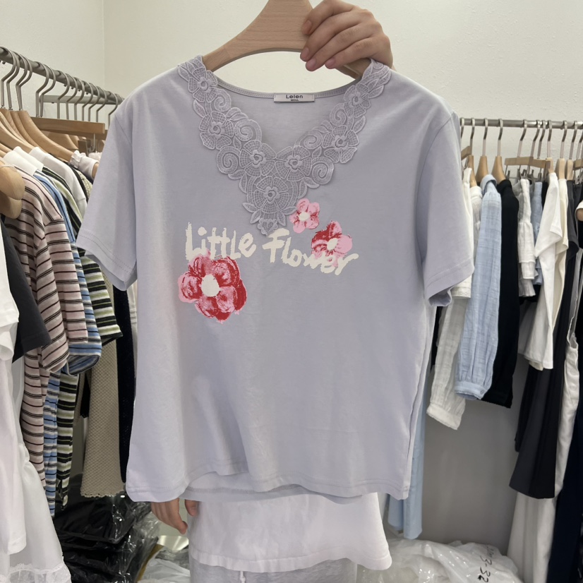 LELEN韓國東大門直郵女士新品26夏季時尚職業26春夏T恤V領LELENT恤圖色2