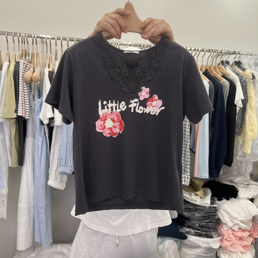 LELEN韓國東大門直郵女士新品26夏季時尚職業26春夏T恤V領LELENT恤圖色3