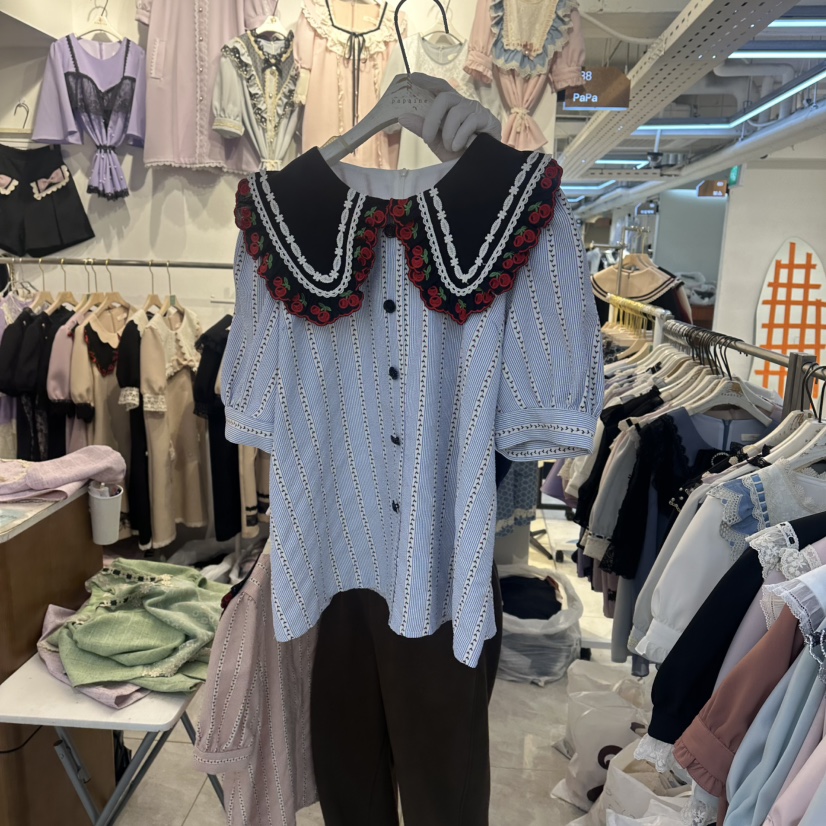 PAPA韓國直郵女士新款時尚26夏季推薦職業26春夏襯衫蕾絲衫Papaine/HALMADE襯衫/蕾絲衫圖色1