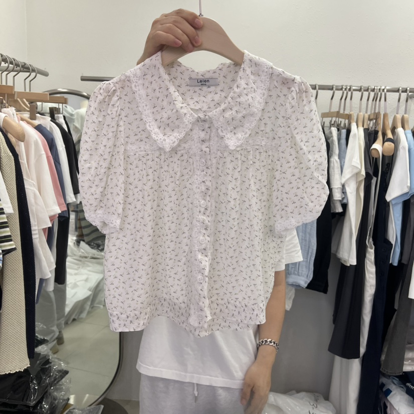 LELEN韓國東大門直郵女士新款熱賣人氣時尚襯衫蕾絲衫小碎花LELEN襯衫/蕾絲衫圖色1
