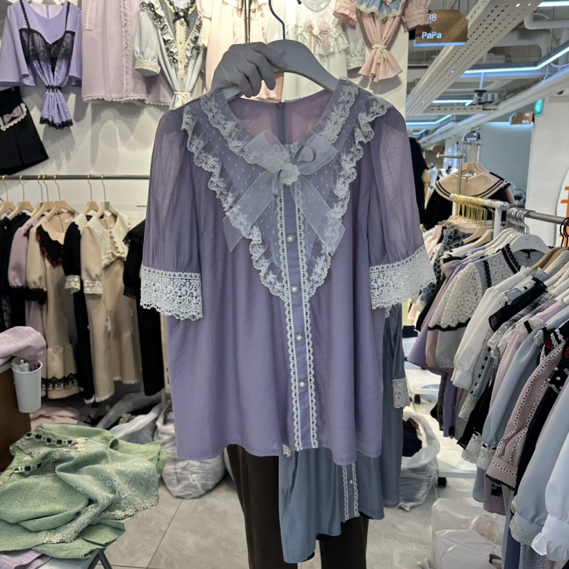 PAPA韓國直郵女裝新款26夏季推薦人氣休閑時尚襯衫蕾絲衫Papaine/HALMADE襯衫/蕾絲衫圖色1