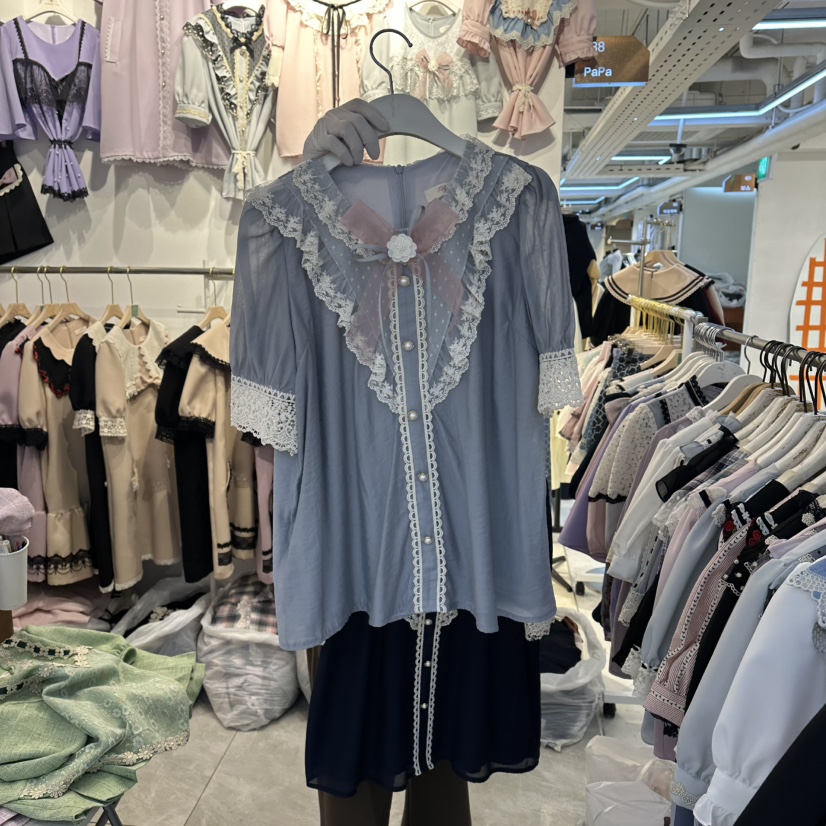 PAPA韓國直郵女裝新款26夏季推薦人氣休閑時尚襯衫蕾絲衫Papaine/HALMADE襯衫/蕾絲衫圖色2