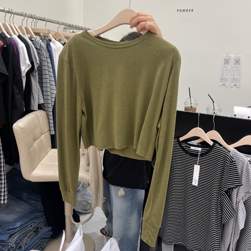 POWDER韓國直郵女裝新品熱賣推薦休閑職業時尚26春夏長袖T恤POWDER長袖T恤圖色1