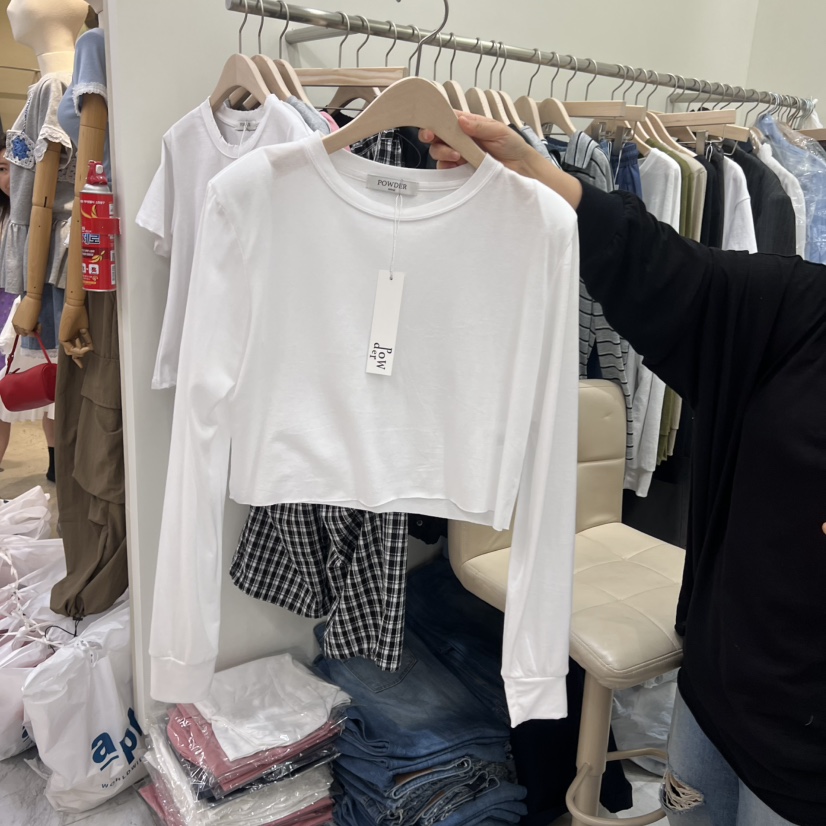 POWDER韓國直郵女裝新品熱賣推薦休閑職業時尚26春夏長袖T恤POWDER長袖T恤圖色2