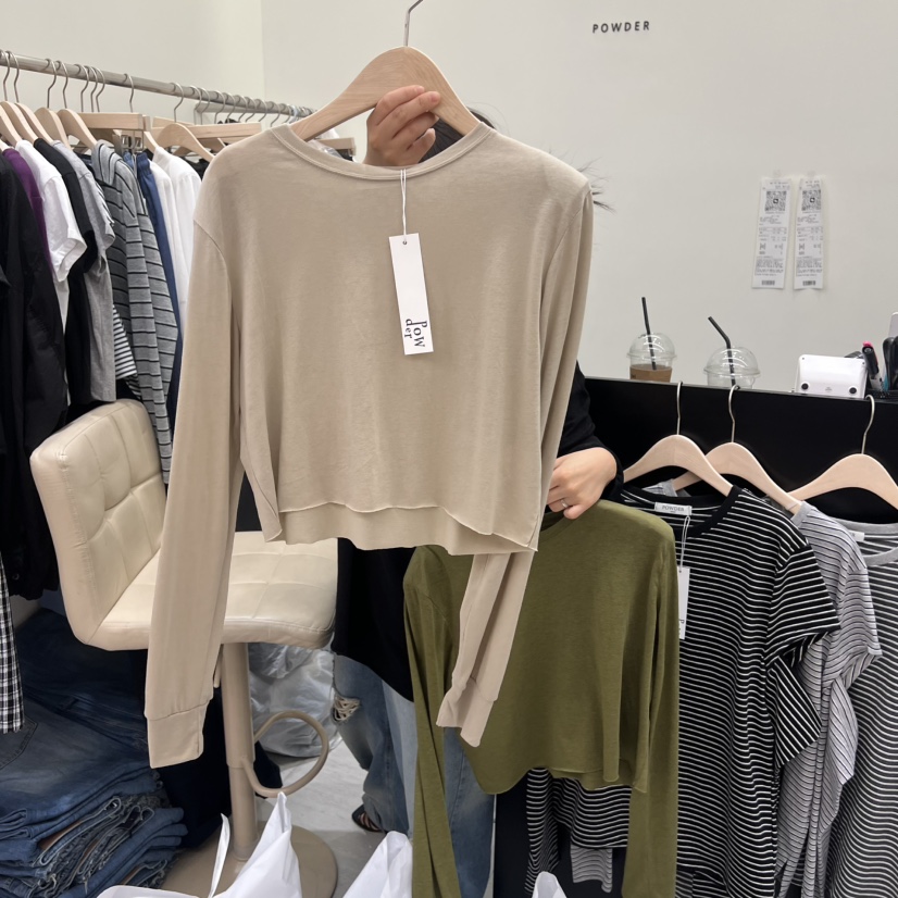 POWDER韓國直郵女裝新品熱賣推薦休閑職業時尚26春夏長袖T恤POWDER長袖T恤圖色3