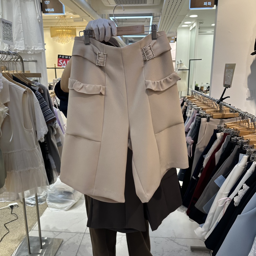 PAPA韓國直郵女裝新品人氣26春夏休閑熱賣職業26夏季短褲Papaine/HALMADE短褲圖色1