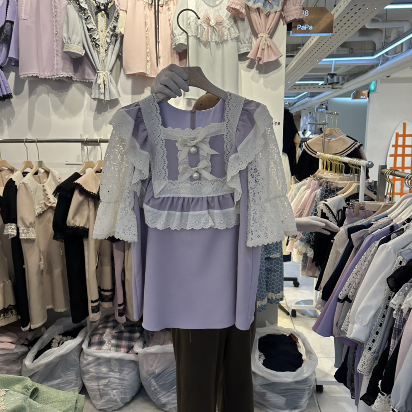 PAPA韓國代購女士新品26春夏職業推薦時尚熱賣襯衫蕾絲衫Papaine/HALMADE襯衫/蕾絲衫圖色1