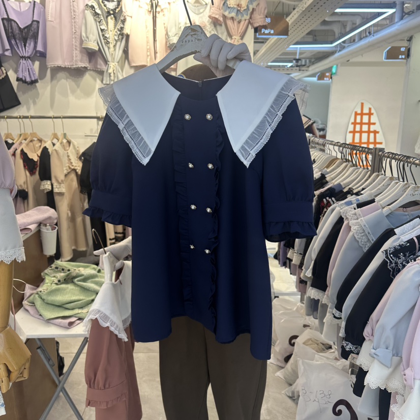 PAPA韓國直郵實拍女裝新款26夏季26春夏熱賣休閑襯衫蕾絲衫Papaine/HALMADE襯衫/蕾絲衫圖色2