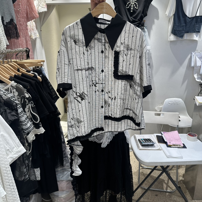 BELITA東大門實拍韓國女裝新品26春夏26夏季襯衫蕾絲衫印花BELITA襯衫/蕾絲衫圖色2