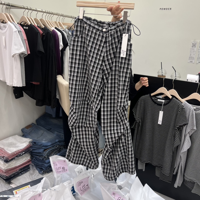 POWDER韓國直郵女士新款休閑人氣職業26夏季時尚休閑褲格子POWDER休閑褲圖色1