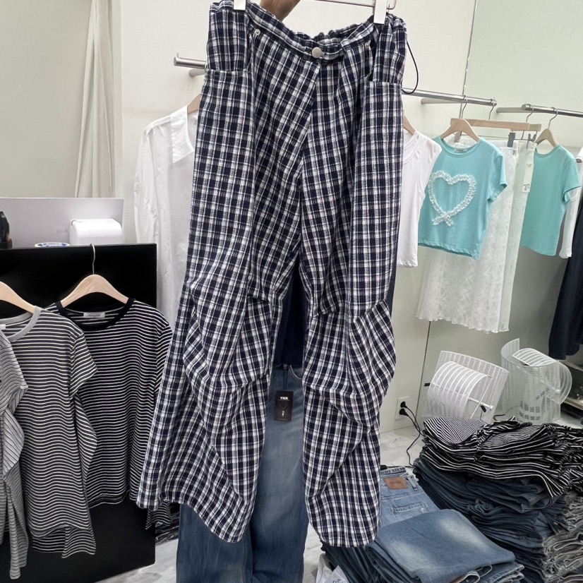 POWDER韓國直郵女士新款休閑人氣職業26夏季時尚休閑褲格子POWDER休閑褲圖色2