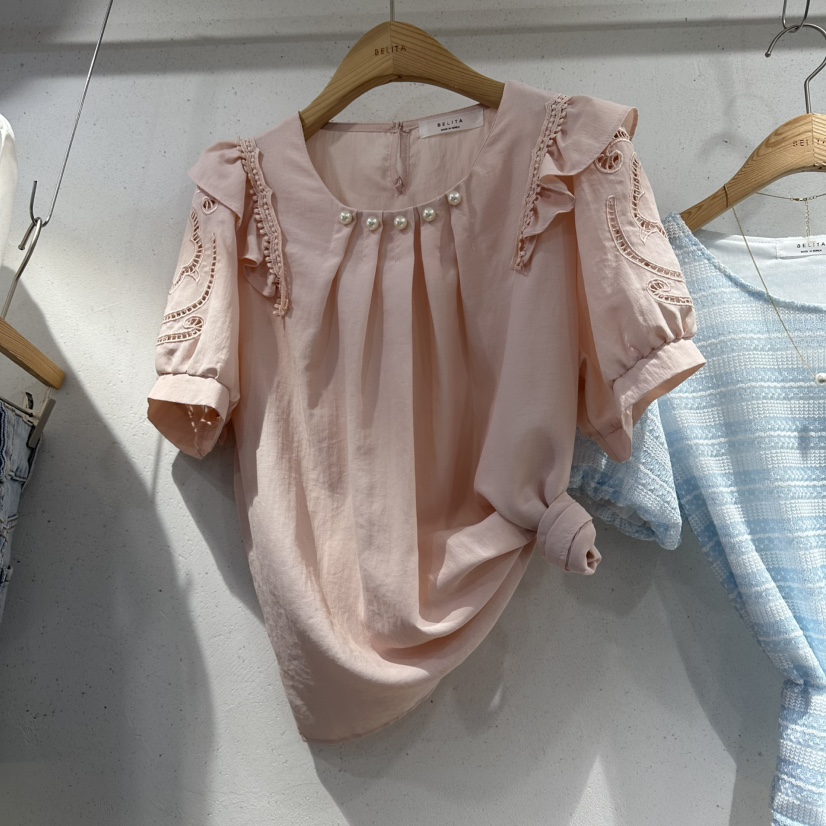 BELITA東大門實拍韓國女裝新款時尚熱賣推薦襯衫蕾絲衫刺繡BELITA襯衫/蕾絲衫圖色1