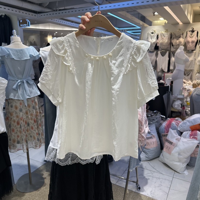 BELITA東大門實拍韓國女裝新款時尚熱賣推薦襯衫蕾絲衫刺繡BELITA襯衫/蕾絲衫圖色3