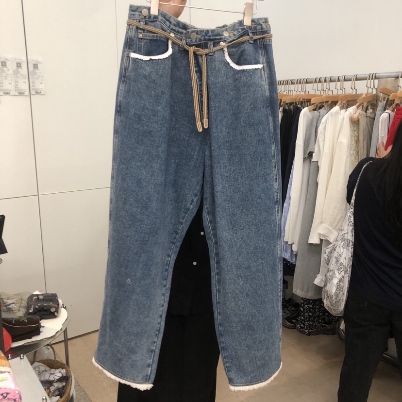 DOHWAJI韓國東大門代購女士新款推薦26春夏牛仔褲含腰繩撞色DOHWAJI牛仔褲圖色1